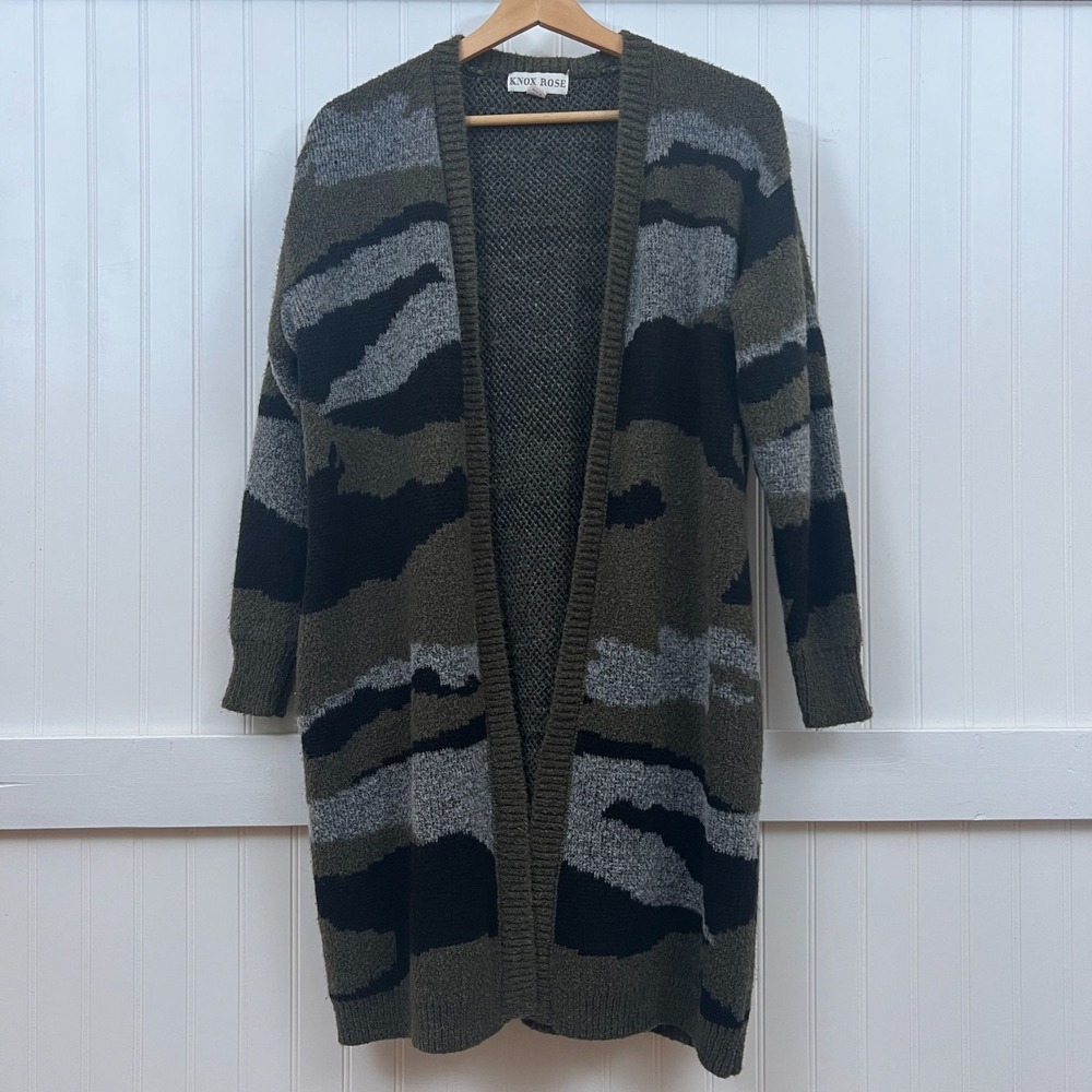 Knox Rose Cardigan Grunge Women's Camouflage Open Long Duster Green S Army